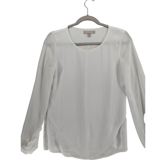Banana‎ Republic Sheer Blouse XS White Pleated Long Sleeves Overlay Office Shirt - Picture 2 of 8